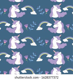 unicorns rainbows flowers fantasy magic dream cute cartoon decoration background vector illustration