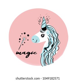 Unicorns are real quote, vector illustration drawing. Cute unicorn graphic print