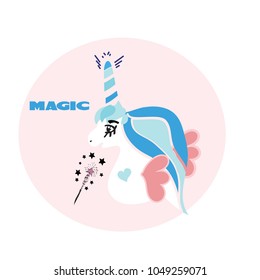 Unicorns are real quote, vector illustration drawing. Cute unicorn graphic print with magic