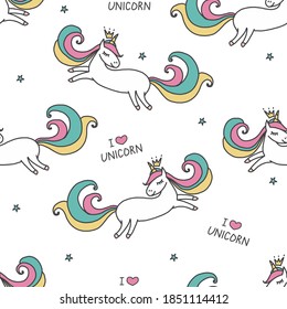 Unicorns seamless pattern.  Baby background.