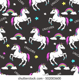 Unicorns seamless pattern. Vector elements for design. Baby background.