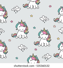 Unicorns seamless pattern. Vector elements for design. Baby background.