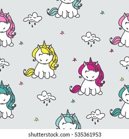 Unicorns seamless pattern. Vector elements for design. Baby background.