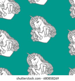 Unicorns seamless pattern. Vector elements for design. Baby background. Unicorn with heart. Best for valentines day