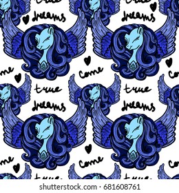 Unicorns seamless pattern. Vector elements for design. Baby background. Unicorn with heart. Best for valentines day