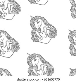 Unicorns seamless pattern. Vector elements for design. Baby background. Unicorn with heart. Best for valentines day