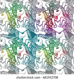 Unicorns seamless pattern. Vector elements for design. Baby background. Unicorn with heart. Best for valentines day