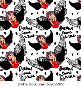 Unicorns seamless pattern. Vector elements for design. Baby background. Unicorn with heart. Best for valentines day