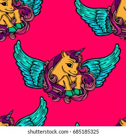 Unicorns seamless pattern vector elements for design. Fairy-tale horse fulfilling dreams baby background. Creative idea of design of children's products, toys, invitations, Decal, print, tattoo