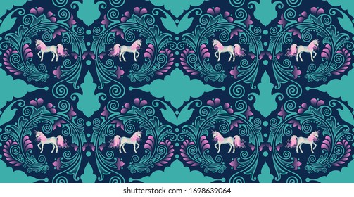 Unicorns. Seamless pattern. Vector graphics
