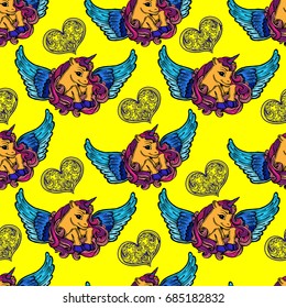 Unicorns seamless pattern.Vector elements for design. Baby background.Creative idea of design of children's products, toys, invitations,.Decal, print, tattoo.Fairy-tale horse fulfilling dreams