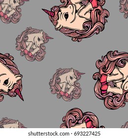 Unicorns seamless pattern.Vector elements for design. Baby background.Creative idea of design of children's products, toys, invitations,.Decal, print, tattoo.Fairy-tale horse fulfilling dreams