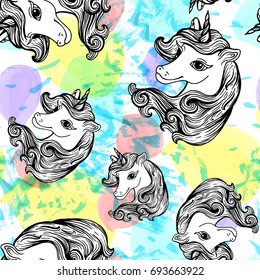 Unicorns seamless pattern.Vector elements for design. Baby background.Creative idea of design of children's products, toys, invitations,.Decal, print, tattoo.Fairy-tale horse fulfilling dreams