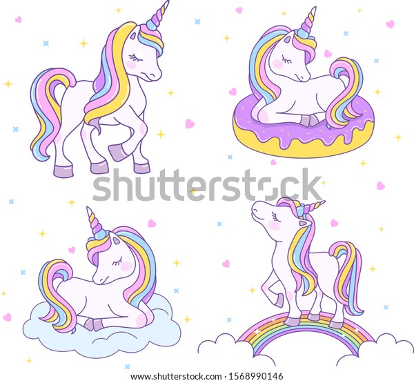 Unicorns Set Cute Cartoon Characters Unicorn Stock Vector (Royalty Free ...