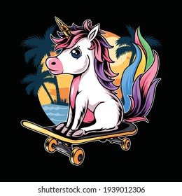 unicorns sitting on skateboards on the beach during summer parties