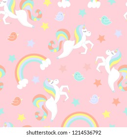 unicorns stars rainbow vector seamless pattern