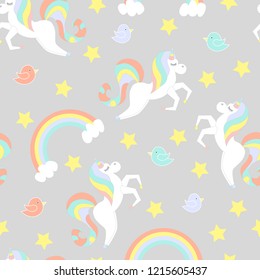 unicorns stars rainbow vector seamless pattern