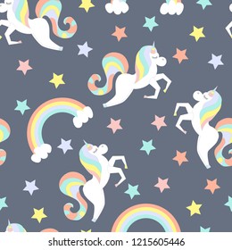 unicorns stars rainbow vector seamless pattern