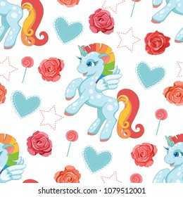 Unicorns texture. Horse Pattern. Unicorns seamless pattern. Child illustration of unicorns vector