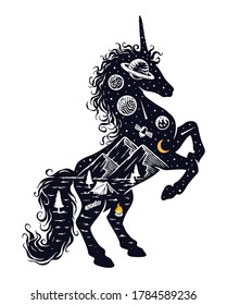 Unicorns and the universe vector illustration