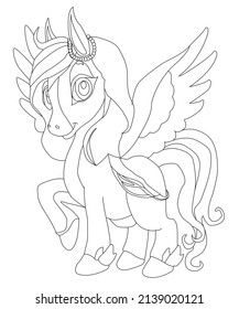 Unicorns vector. Coloring book page unicorn.
Children background.
