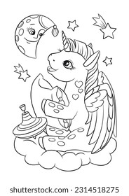 Unicorns vector. Coloring book page unicorn. Children background. Animals coloring page. Animals vector. Magic unicorn cartoon. Sketch animals