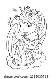 Unicorns vector. Coloring book page unicorn. Children background. Animals coloring page. Animals vector. Magic unicorn cartoon. Sketch animals