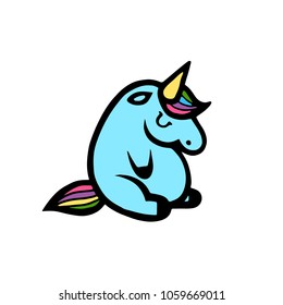 Unicorns. Vector illustration drawing isolated on white background. Cute unicorn graphic print, card, sticker, patch badge. Traditional art tattoos.