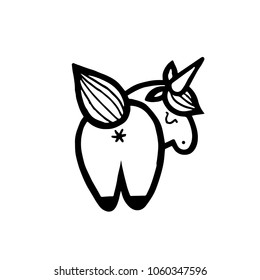 Unicorns. Vector illustration drawing isolated on white background. Cute unicorn graphic print, card, sticker, patch badge. Traditional art tattoos.