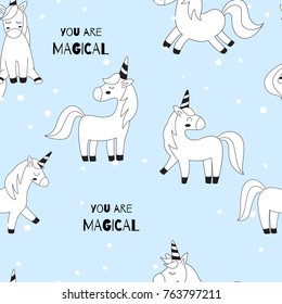 Unicorns. Vector illustration. Seamless pattern.