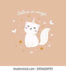 Unicron lovely cat with love star typography believe in magic