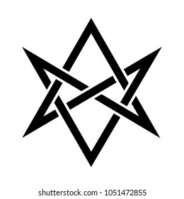 «Hexagrammum Mysticum» (unicursal hexagram) — 
The Horns of Asmodeus, or The Horned Head (symbol of The Horned God), 
Mystic Occult Sign of Black Magic and Illuminati.