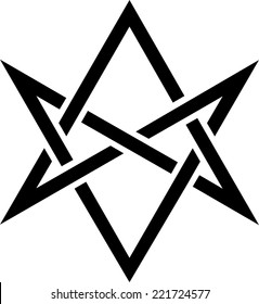 Unicursal Hexagram, Magical Symbol / The Unicursal Hexagram can be drawn in one continuous line rather than two overlaid triangles (Star of David). It represents the union of macrocosm and microcosm.