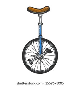Unicycle bicycle sketch engraving vector illustration. T-shirt apparel print design. Scratch board style imitation. Hand drawn image.