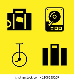 unicycle, hard drive, suitcase and suitcase vector icon set. Sample icons set for web and graphic design
