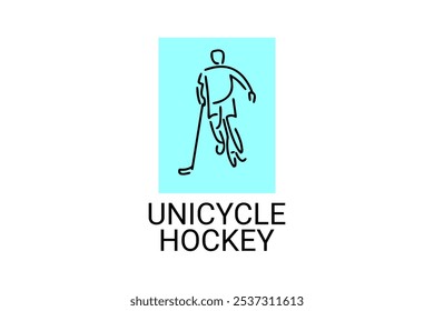 unicycle hockey sport vector line icon. an athlete playing unicycle hockey. sport pictogram, vector illustration.
