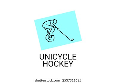 unicycle hockey sport vector line icon. an athlete playing unicycle hockey. sport pictogram, vector illustration.