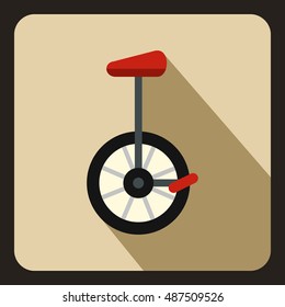 Unicycle icon in flat style on a beige background vector illustration