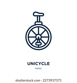 unicycle icon from magic collection. Thin linear unicycle, 50, unicycling handball outline icon isolated on white background. Line vector unicycle sign, symbol for web and mobile