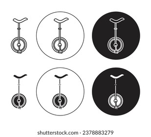 Unicycle icon set. juggler bike vector symbol. one wheel cycle sign in black filled and outlined style.
