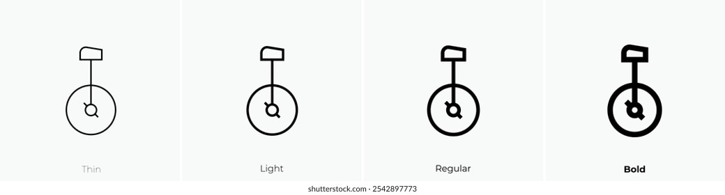 ícone de monociclo. Design fino, leve, regular e negrito, isolado no fundo branco