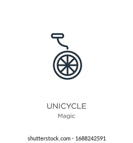 Unicycle icon. Thin linear unicycle outline icon isolated on white background from magic collection. Line vector sign, symbol for web and mobile