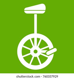 Unicycle icon white isolated on green background. Vector illustration
