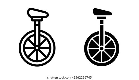Unicycle Icons pack in outlined and flat versions