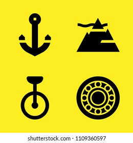 unicycle, mountain, anchor and alloy wheel vector icon set. Sample icons set for web and graphic design