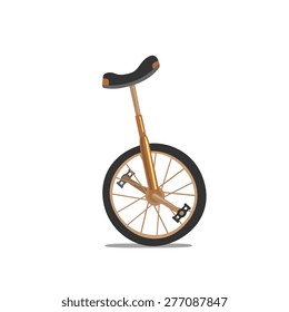 Unicycle, One Wheel Bicycle, Cartoon Flat Style Vector Illustration.
