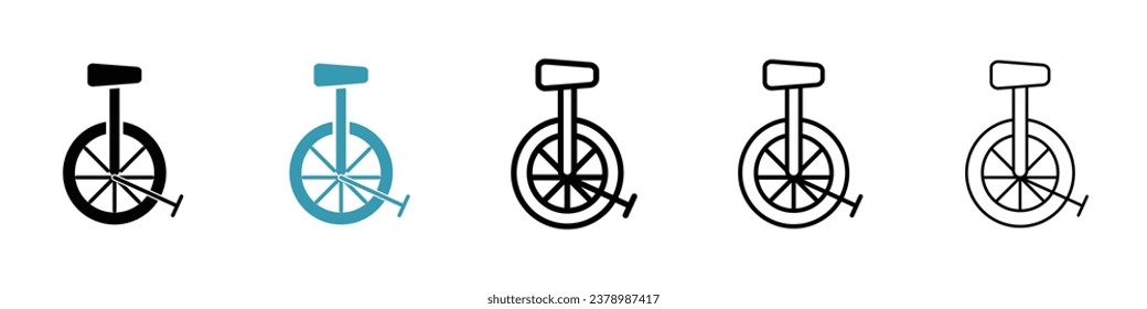 Conjunto de iconos de línea delgada del vector de uniciclo. símbolo vector de bici malabarista. signo de ciclo de una rueda para diseños de web ui