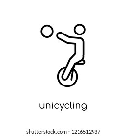unicycling handball icon. Trendy modern flat linear vector unicycling handball icon on white background from thin line sport collection, editable outline stroke vector illustration