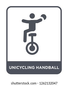 unicycling handball icon vector on white background, unicycling handball trendy filled icons from Sport collection, unicycling handball simple element illustration