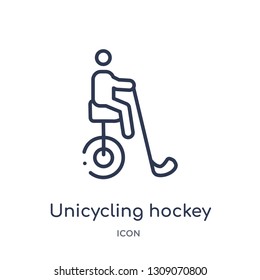 unicycling hockey icon from sport outline collection. Thin line unicycling hockey icon isolated on white background.